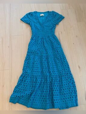 Anthropologie Teal Eyelet Maxi Dress XS